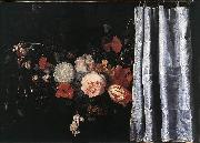 Flower Still-Life with Curtain